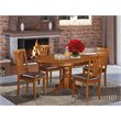 Pemberly Row 5-Piece Dining Set with Saddle Brown Table and Leather Chairs