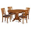 Pemberly Row 5-Piece Dining Set with Saddle Brown Table and Leather Chairs