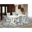 Pemberly Row V-Style 7-Piece Dining Table Set in Linen White and Baby Blue