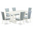 Pemberly Row V-Style 7-Piece Dining Table Set in Linen White and Baby Blue