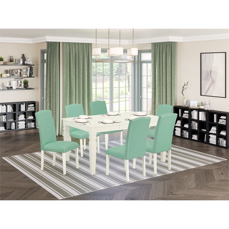 Pemberly Row 7-Piece Wood Dining Set in Linen White with Pond Chairs