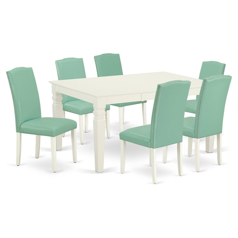 Pemberly Row 7-Piece Wood Dining Set in Linen White with Pond Chairs