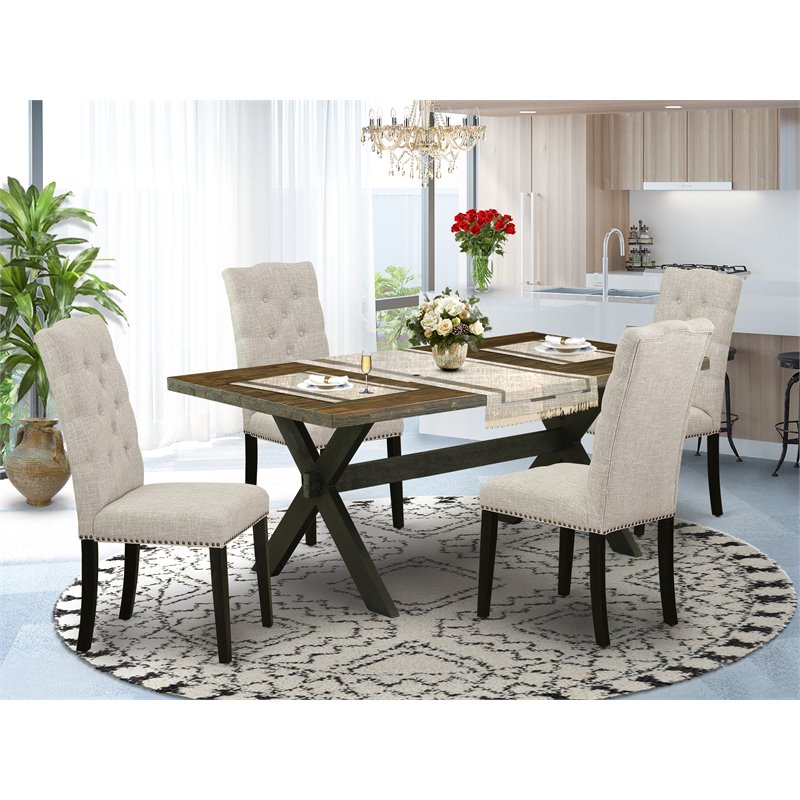 Pemberly Row 5-Piece X-Style Wood Dining Set in Wire Brushed Black
