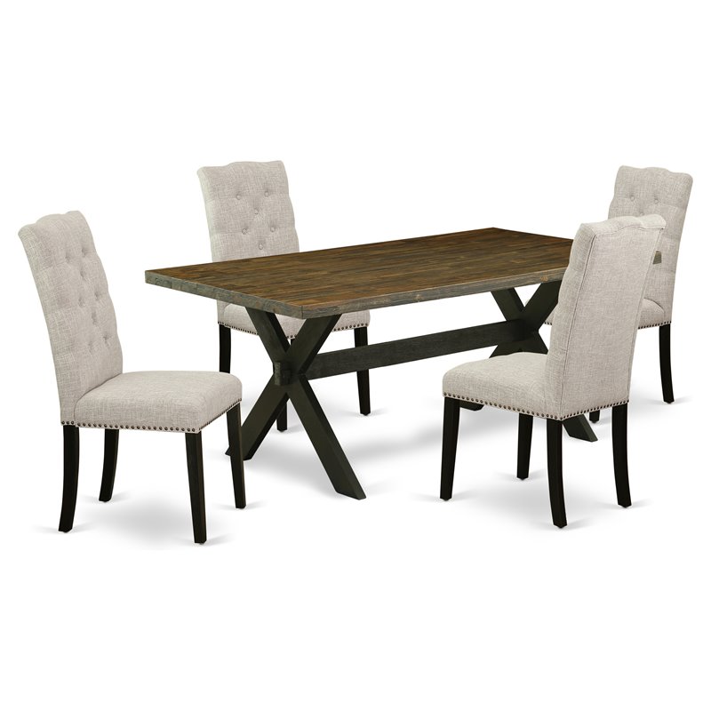 Pemberly Row 5-Piece X-Style Wood Dining Set in Wire Brushed Black