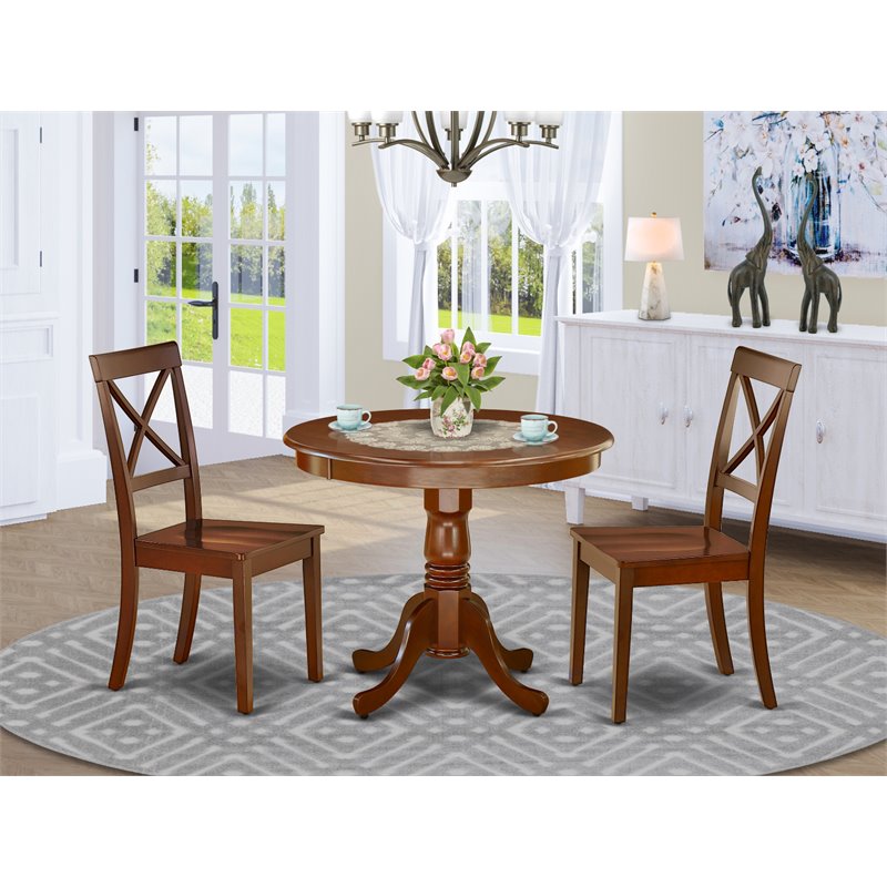Pemberly Row 3-Piece Mahogany Dining Set with Asian Hardwood