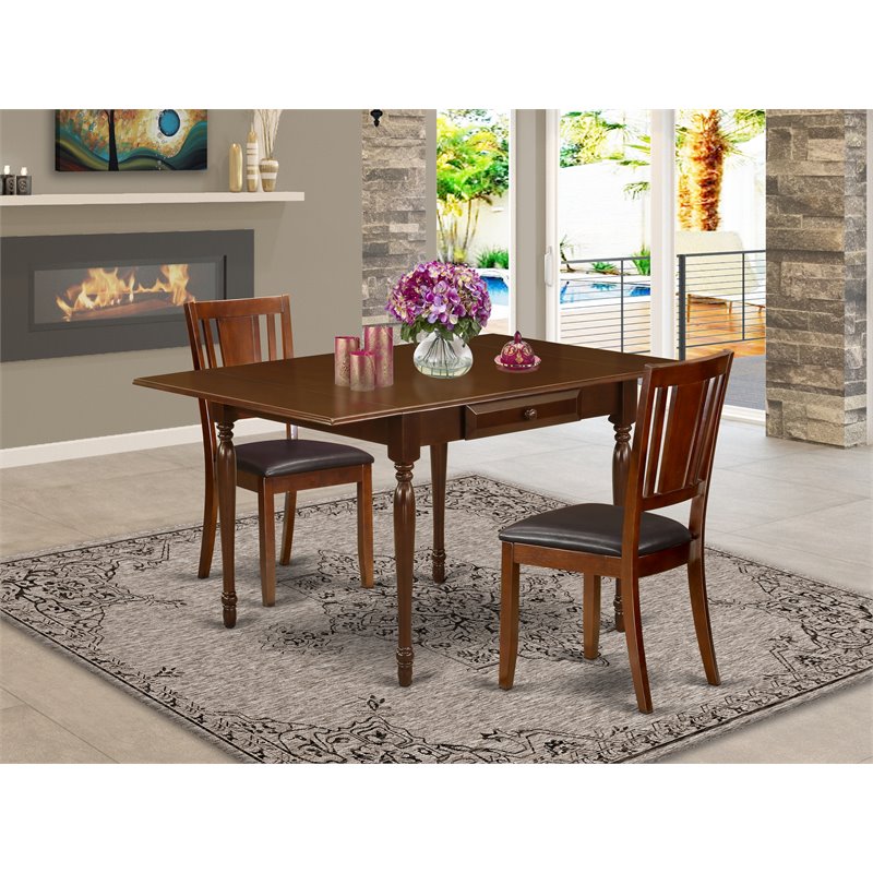Pemberly Row 3-Piece Dining Set in Mahogany with Panel Chairs