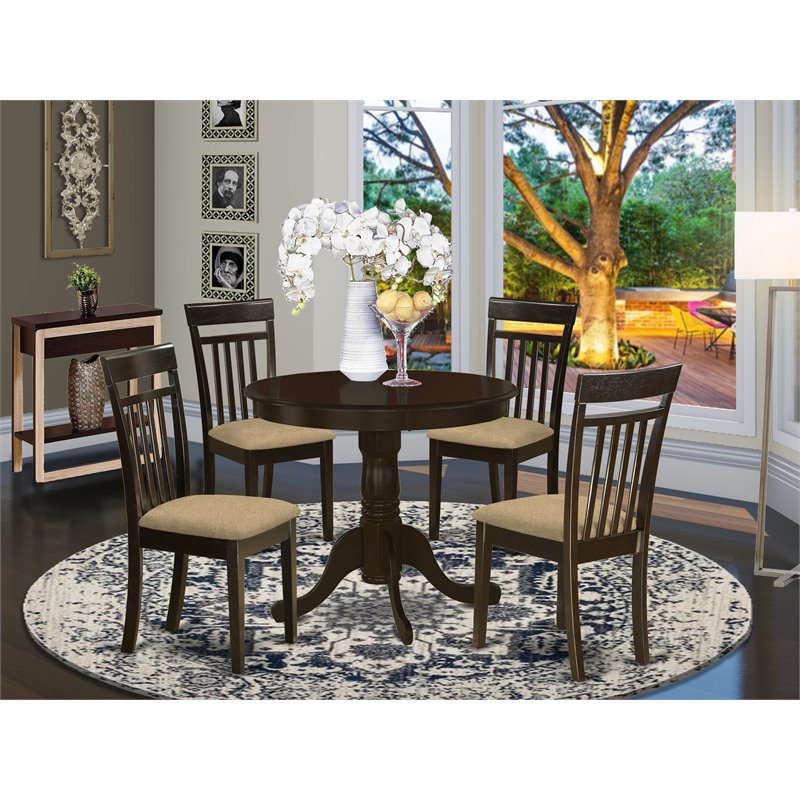 Pemberly Row 5-Piece Round Wood Dining Set in Cappuccino Finish