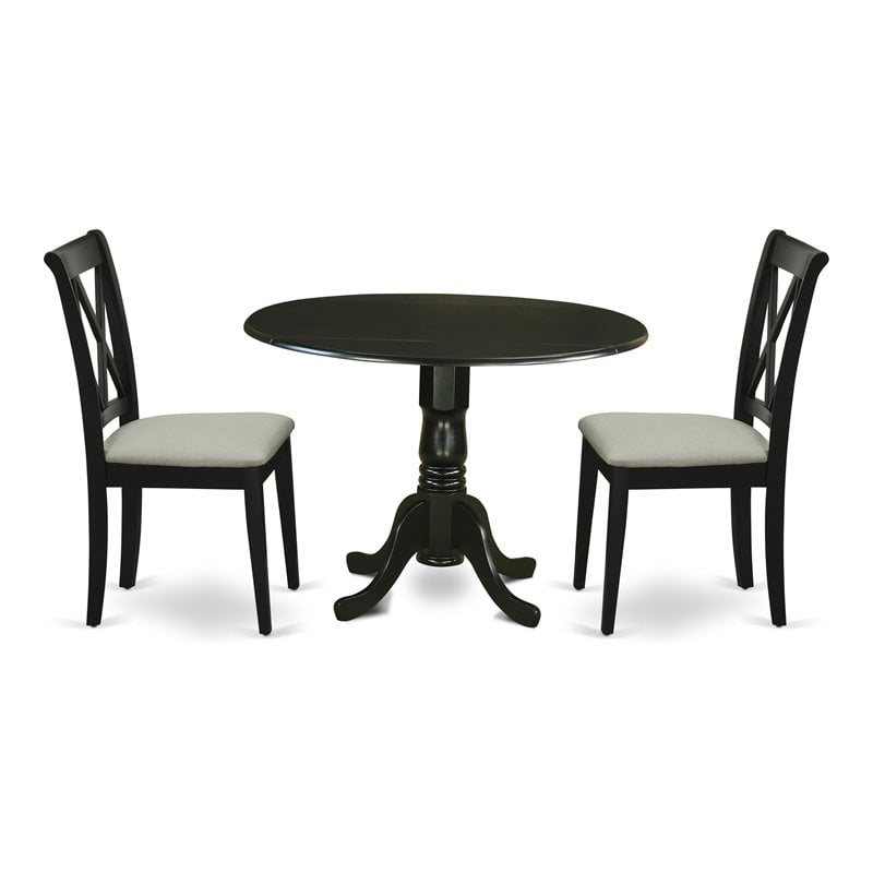 Pemberly Row Round Wood Dining Set with Linen Seats in Black Finish