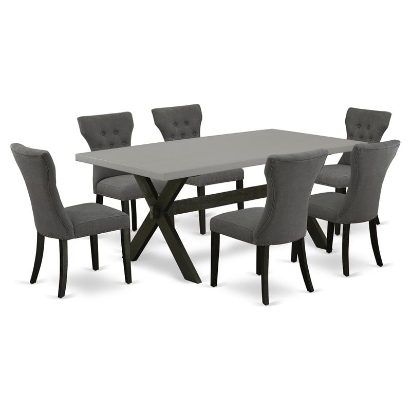 Pemberly Row 7-Piece X-Style Wood Dining Table Set in Dark Gotham Gray