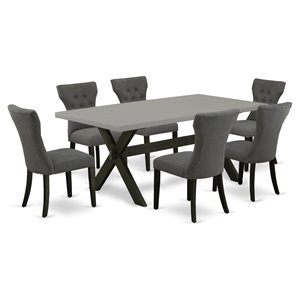 Pemberly Row 7-Piece X-Style Wood Dining Table Set in Dark Gotham Gray