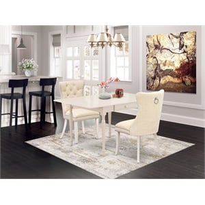 Pemberly Row 3-Piece Dining Table Set in Linen White with Light Beige