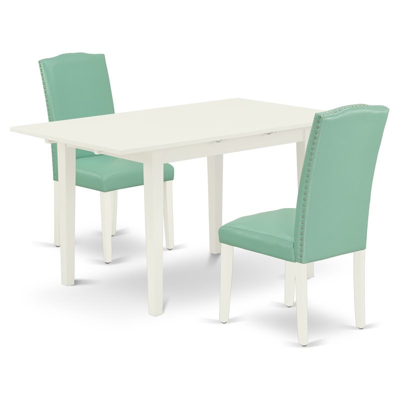 Pemberly Row 3-Piece Wood Dining Set with Parson Chairs in Linen White