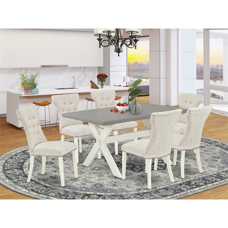 Pemberly Row 7-Piece Wood Dining Set with Fabric Seats in White/Doeskin