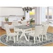 Pemberly Row 7-Piece Wood Dining Set with Fabric Seats in White/Doeskin