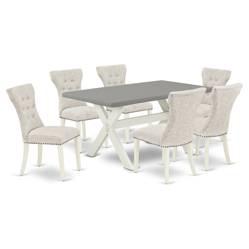 Pemberly Row 7-Piece Wood Dining Set with Fabric Seats in White/Doeskin