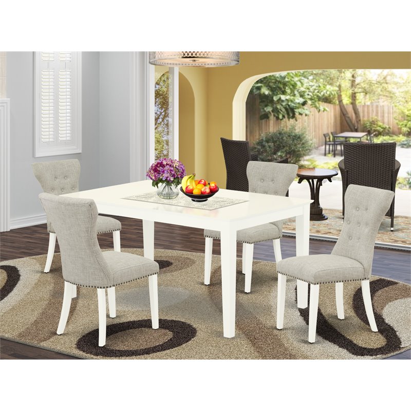 Pemberly Row 5-Piece Wood Dining Set in Linen White and Doeskin Finish