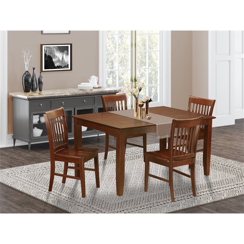 Pemberly Row 5-Piece Mahogany Dining Set with Slatted Wood Chairs