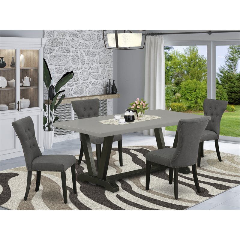 Pemberly Row 5-Piece Wood Dining Table Set with Linen Chairs in Gotham Gray