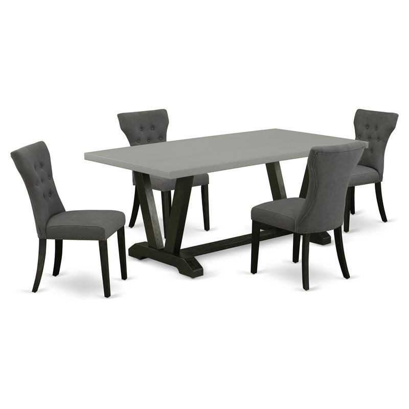 Pemberly Row 5-Piece Wood Dining Table Set with Linen Chairs in Gotham Gray