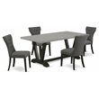 Pemberly Row 5-Piece Wood Dining Table Set with Linen Chairs in Gotham Gray
