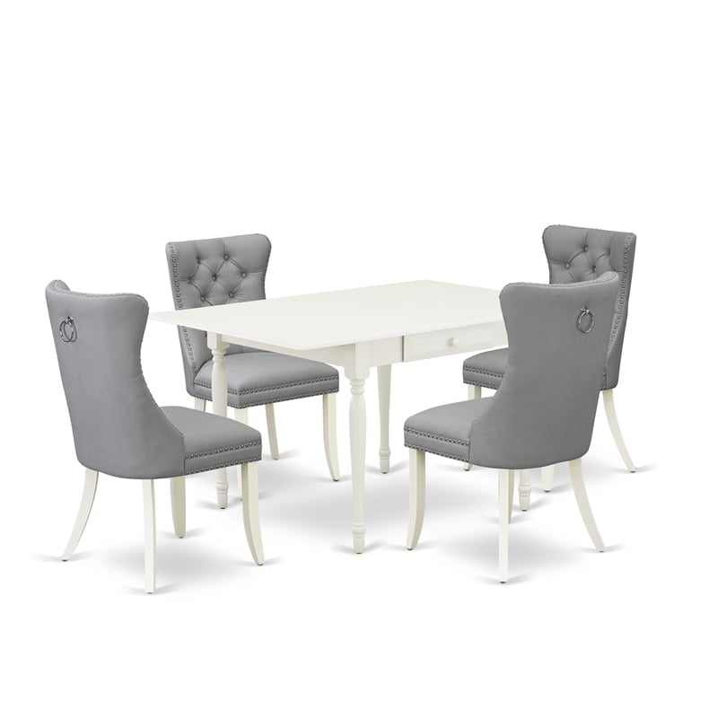 Pemberly Row 5-Piece Drop-Leaf Faux Leather Dining Set in White/Light Gray