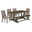 Pemberly Row 6-Piece Distressed Jacobean Dining Set with Dark Khaki Chairs
