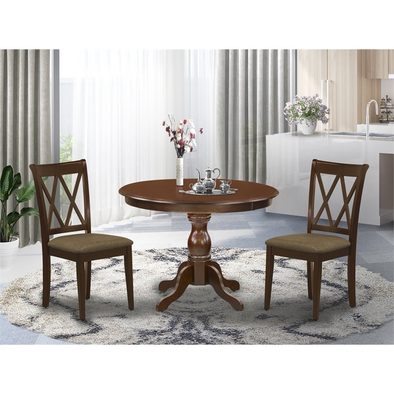 Pemberly Row 3-Piece Dining Set with Round Table and Chairs in Mahogany