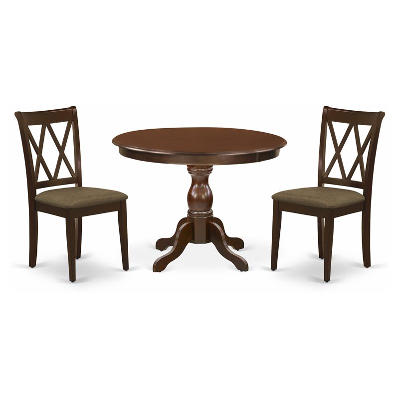 Pemberly Row 3-Piece Dining Set with Round Table and Chairs in Mahogany