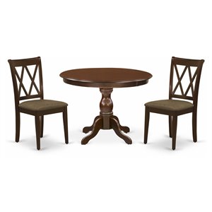 Pemberly Row 3-Piece Dining Set with Round Table and Chairs in Mahogany