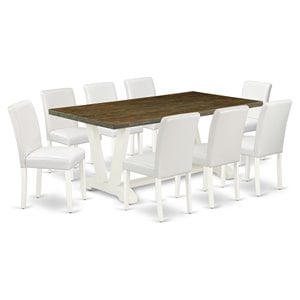 Pemberly Row 9-Piece Dining Set with Rectangular Table and White PU Chairs