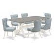 Pemberly Row 7-Piece Wood Dining Set in Linen White and Baby Blue