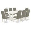 Pemberly Row V-Style 9-Piece Dining Set with X-Leg Table in Dark Shitake