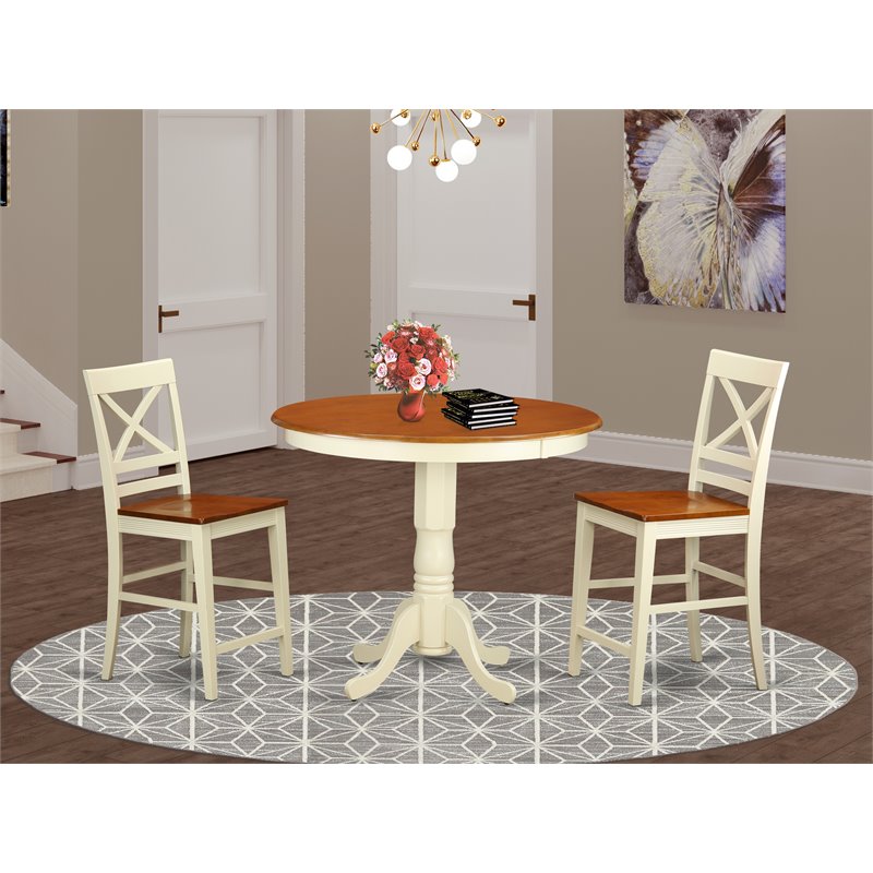 Pemberly Row 3-Piece Wood Dining Set in Buttermilk and Cherry