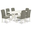 Pemberly Row 7-Piece Wood Dining Set with Light Tan Chairs in Dark Shitake