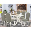 Pemberly Row 7-Piece Wood Dining Set with Light Tan Chairs in Dark Shitake