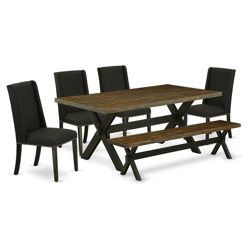 Pemberly Row 6-Piece Wood Dining Set in Black & Distressed Jacobean