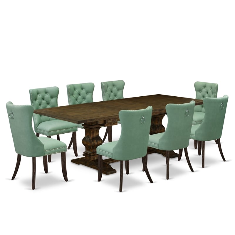 Pemberly Row 9-Piece Kitchen Set with Willow Green Chairs and Leaf Table