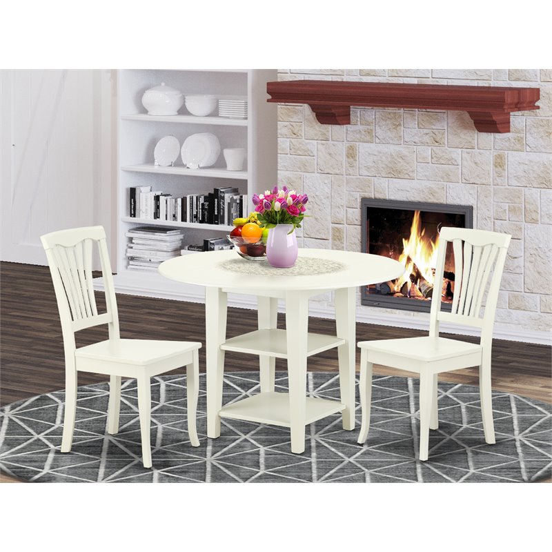 Pemberly Row 3-Piece Round Dining Table Set in Linen White Finish