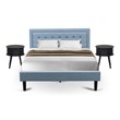 Pemberly Row 3-Piece Wood Bedroom Set with Denim Blue Bed and Nightstands