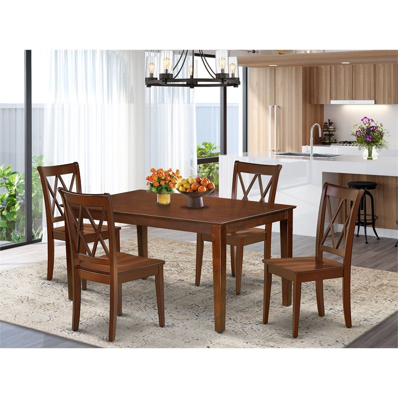 Pemberly Row 5-Piece Mahogany Dining Set with Table and X-Back Chairs