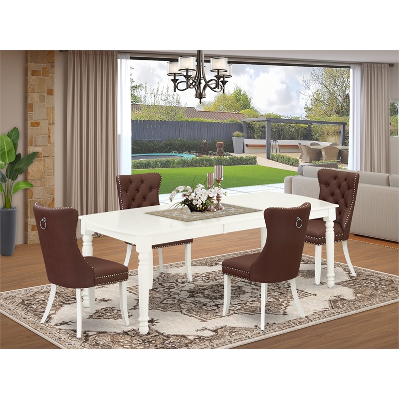 Pemberly Row 5-Piece Rubberwood Dining Set in Linen White & Burgundy