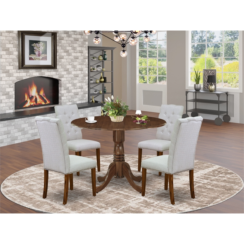 Pemberly Row 5-Piece Round Dinette Set with Drop Leaf in Antique Walnut