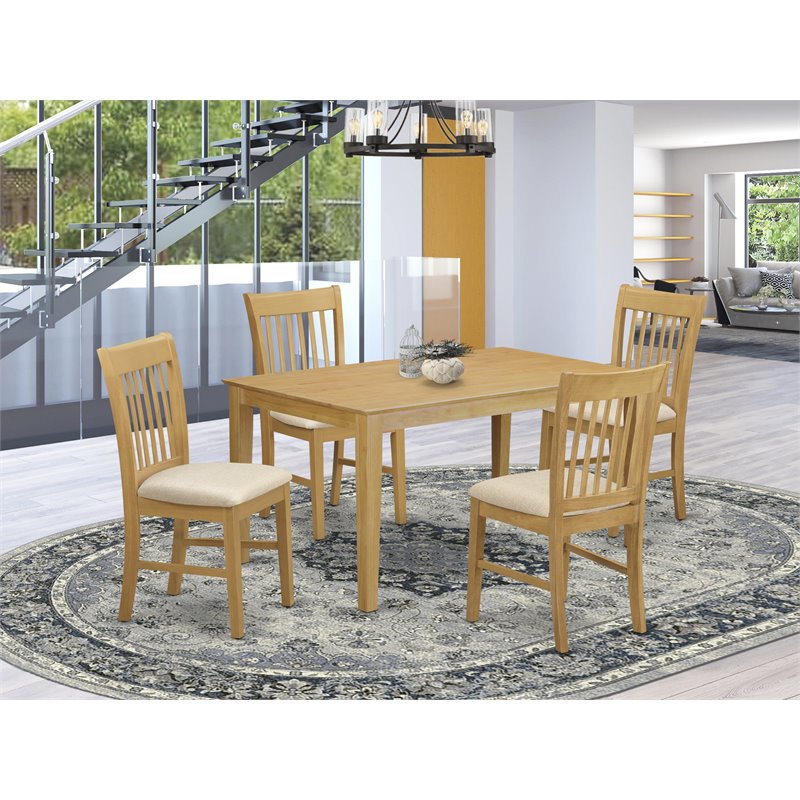 Pemberly Row Oak 5-Piece Wood Dining Table Set with Rectangular Top