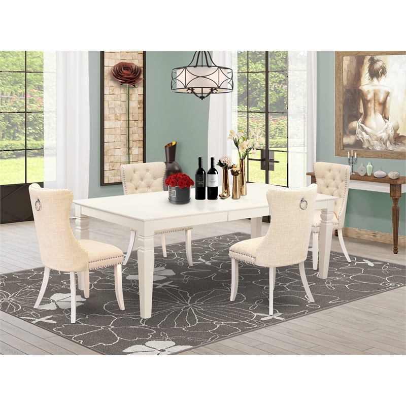 Pemberly Row 5-Piece Dining Set with Butterfly Leaf in Linen White