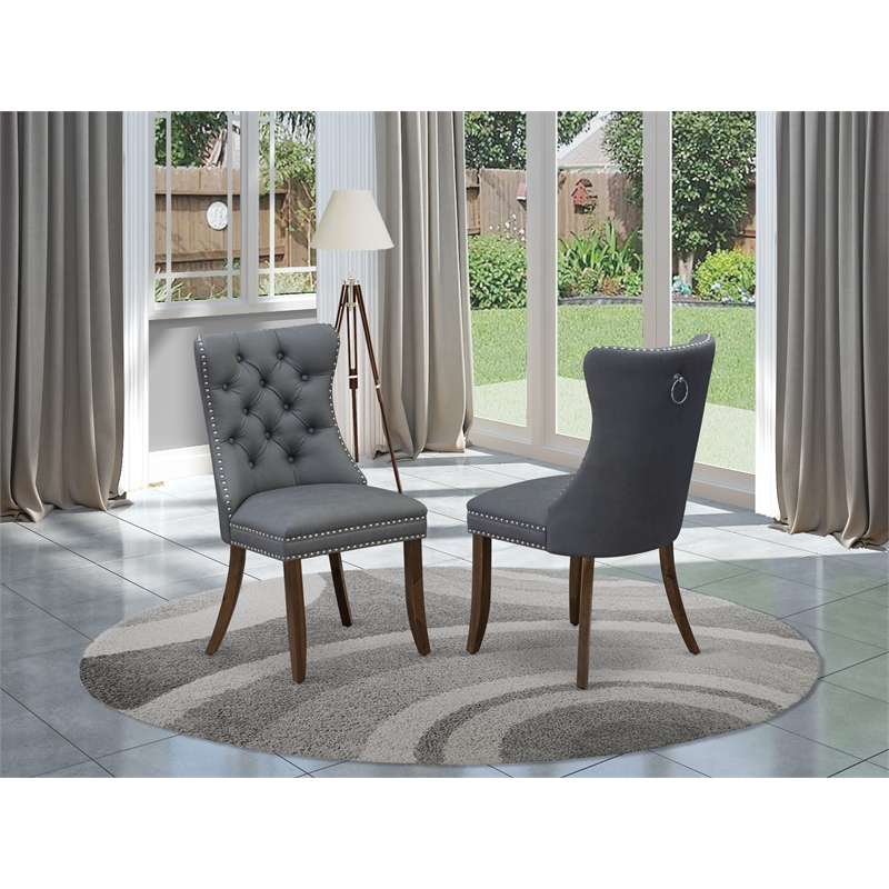 Pemberly Row Faux Leather Parson Chairs with Acacia Wood Legs (Set of 2)