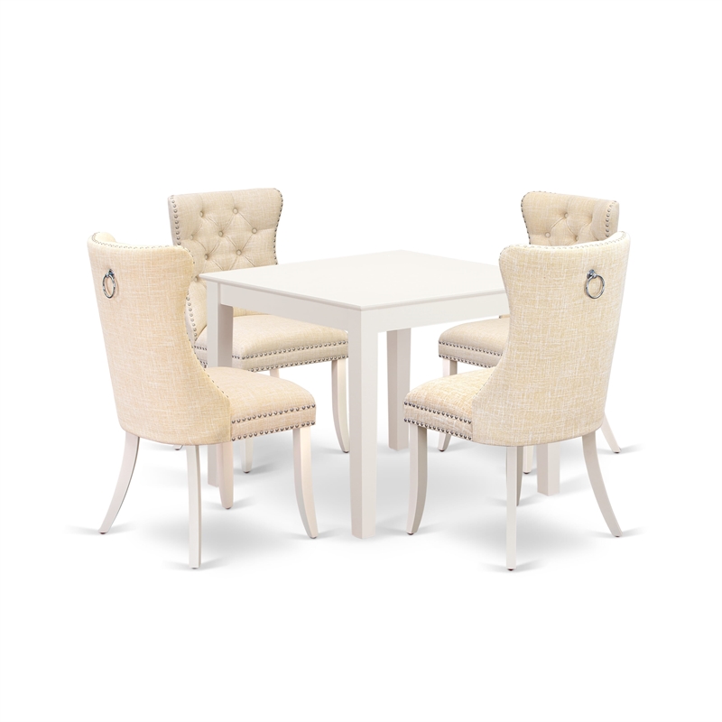 Pemberly Row 5-Piece Square Dining Set in Linen White and Light Beige