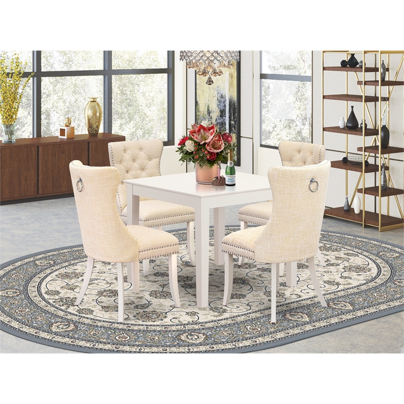 Pemberly Row 5-Piece Square Dining Set in Linen White and Light Beige