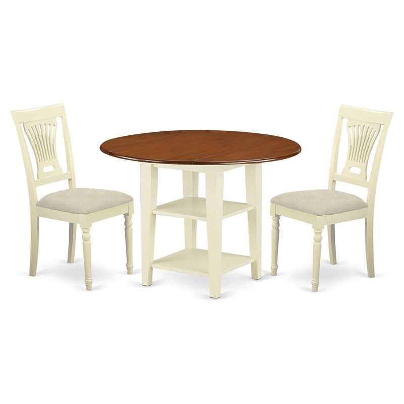Pemberly Row 3-Piece Wood Dining Set with Cushion Chairs in Cherry