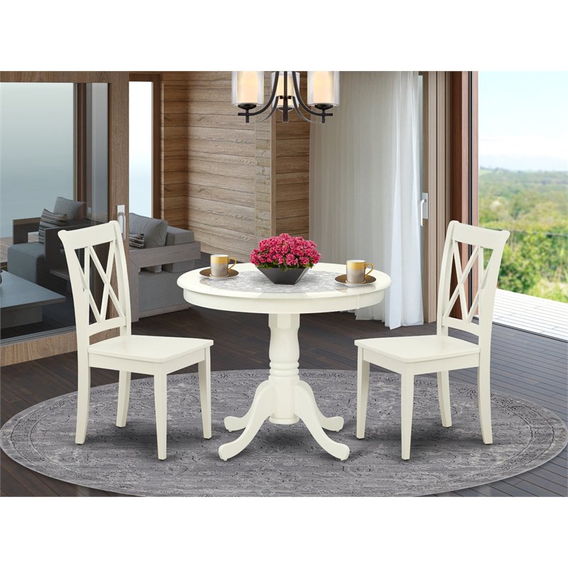 Pemberly Row 3-Piece Dining Set with X-Back Chair in Linen White