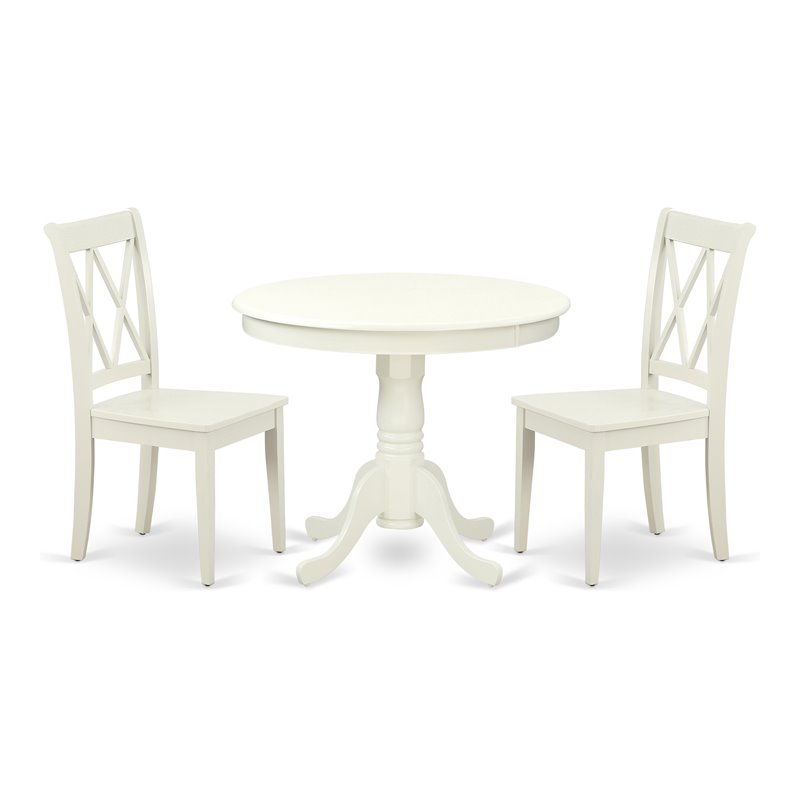 Pemberly Row 3-Piece Dining Set with X-Back Chair in Linen White